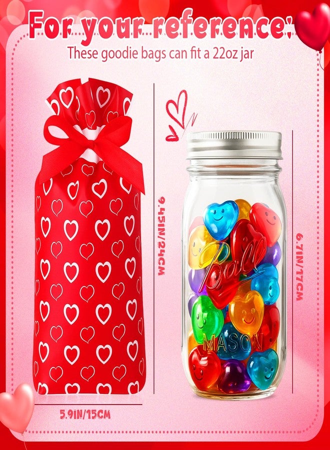 Harloon 48 Pcs Valentine's Day Treat Bags, Heart Shaped Plastic Drawstring Bags, 5.9 x 9.45 Inches Red Heart Gift Bag for Valentine Gifts Exchange Galentine Party Gift Packaging Reusable, 4 Patterns - Image 2